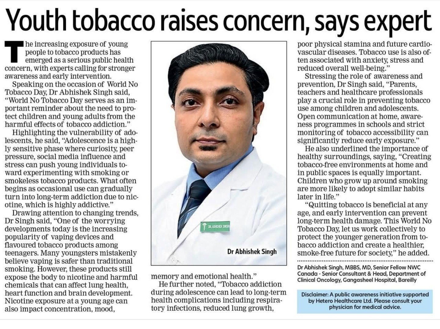 Preventive Oncology Campaigns done regularly by Dr. Abhishek Singh