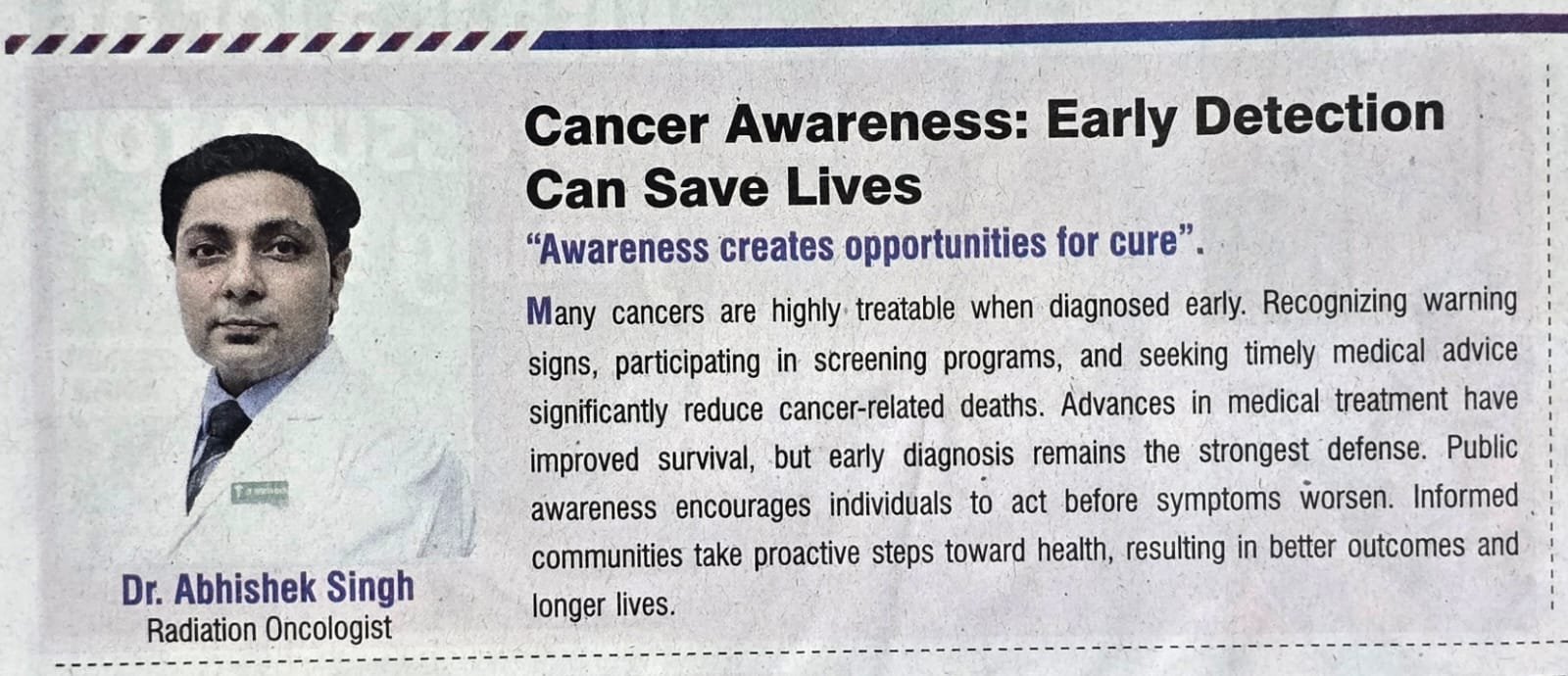 Media Spotlight: Dr. Abhishek Singh on Early Detection in Cancer Care